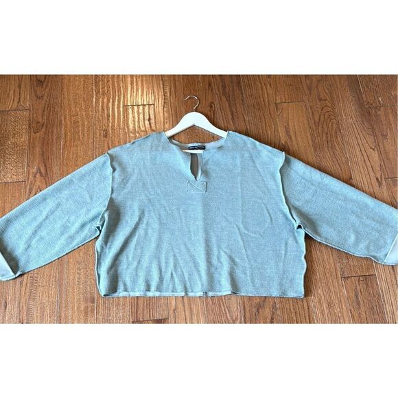 Urban Outfitters Jax turquoise inside out cropped notch neck sweater small - Picture 12 of 12